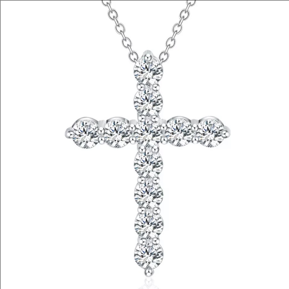 .925 Sterling Silver Crystal Cross - Picture 3 of 5